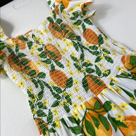 8 OAK LANE Sz M Orange Grove Smocked Tiered Dress Cotton Flutter Sleeve - Picture 6 of 13